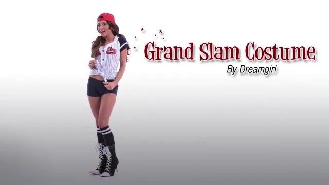 This sexy women's baseball costume is a true grand slam!  The shirt-dress also comes with shorts, baseball cap and knee high socks.  The shirt can be tied at the waist for another way to wear to costume.