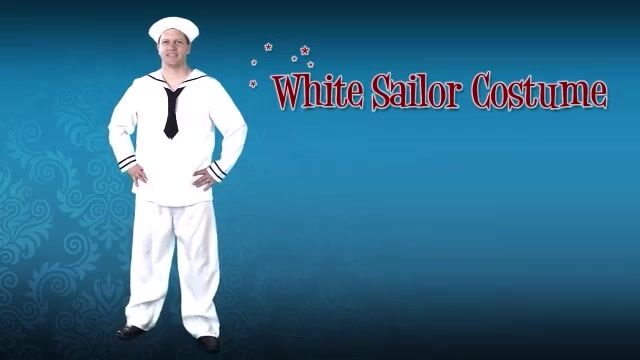 Patrol the seas in this mens white sailor costume.  The outfit comes with pants, shirt with attached necktie and sailor hat.  A classic navy costume that is perfect for Halloween.